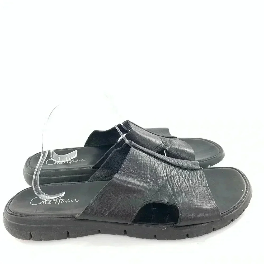 Cole haan mens sandals size 12 black leather Nike lab comfort slides